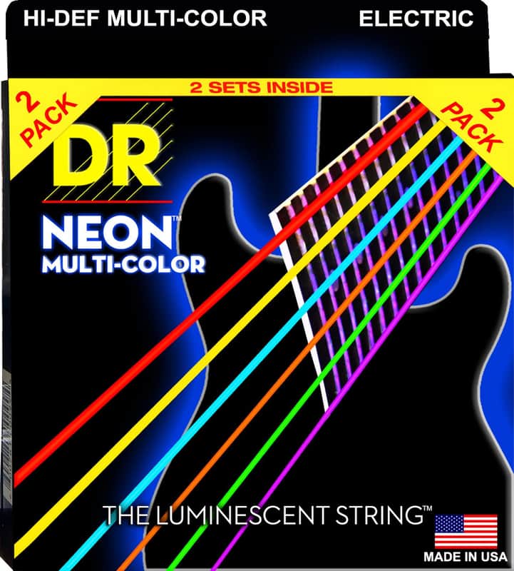 DR Strings NMCE-2/10 Hi-Def Neon Multi-Color Medium Electric Guitar Strings 10-46 (2-Pack) image 1