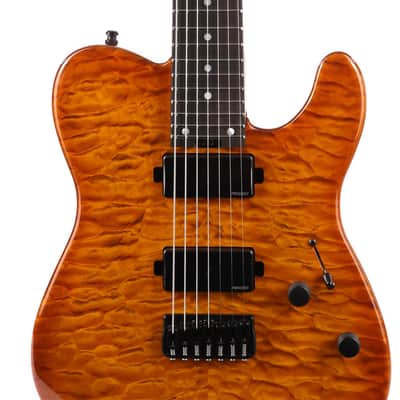 Charvel Custom Shop Style 2 7-String Masterbuilt Red Dave Quilt Maple Top Transparent Amber 2022 image 6