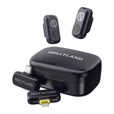Hollyland LARK A1 Combo 2-Person Wireless Microphone System with USB-C and Lightning Connectors for Mobile Devices (Space Gray, 2.4 GHz) + Vivitar compact Selfie Video Tripod + 16GB Transcend MicroSD Memory Card with Adapter image 2
