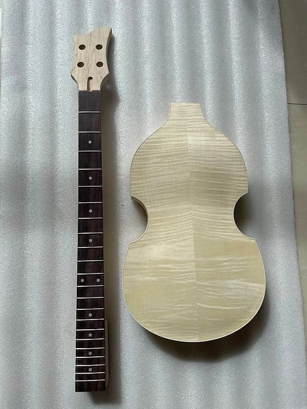 DIY Project 4 String Violin Bass Tiger Maple Top Body with Neck, Rosewood Fingerboard image 1