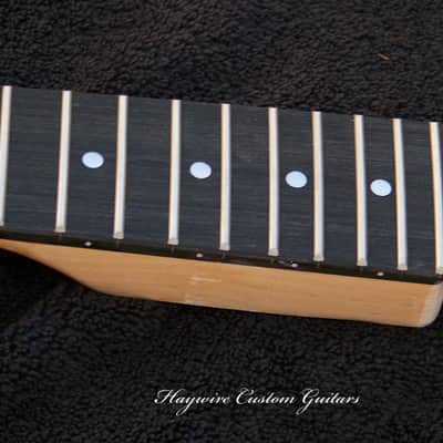 Maple/Ebony Right Hand standard 25-1/2" scale GUITAR NECK with Tuners 22 Fret Fender Tele and Strat Compatible Neck+ New Satin Nitro Finish with Frets Leveled, Crowned and Polished Frets and Includes Custom 1.65" Nut Perfectly Cut for Low Action! image 8