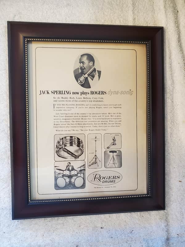 1964 Rogers Drums Promotional Ad Framed Jack Sperling Dyna-Sonic Snare Original image 1