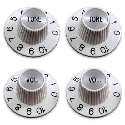 4 White Tone + Volume Witch Hat Knobs Silver reflector for US pots image 1