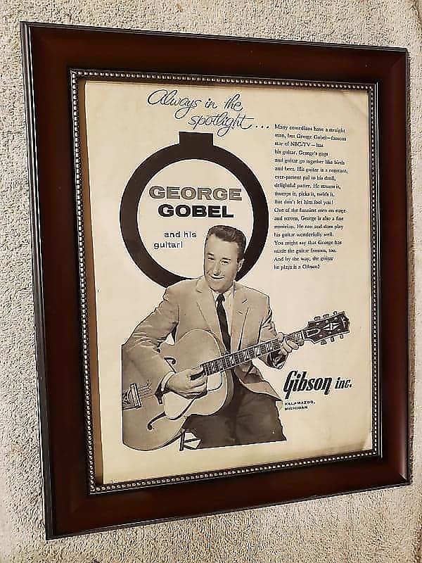 1959 Gibson Guitars Promotional Ad Framed George Gobel Super-400 Original Bild 1