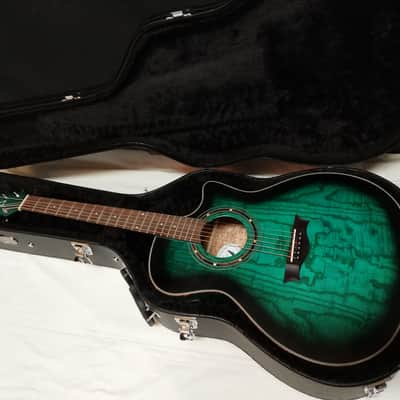 DEAN Exotica Quilt Ash acoustic electric GUITAR Trans Blue Satin w/ Dean Case - B-Stock image 1