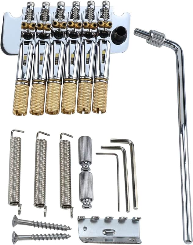 10.5mm Headless Electric Guitar Bridge Chrome Brass Block Saddle Hardened Steel Plate 2 point tremolo bridge for Fanned-fret 6 String Headless Electric Guitar Replacement parts image 1