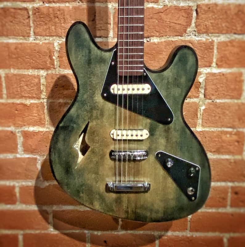 Allred Guitars Custom Electric Semi-hollow Offset Green Denim Burst Finish with Hard Case image 1