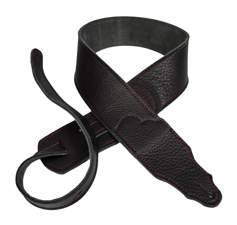 Franklin Strap 2.5" Original Black Glove Leather with Suede Backing Guitar Strap Red Stitching image 1