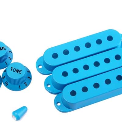 Stratocaster Single-Coil Pickup Covers & Knob Set – Blue | ST 6-Hole Covers, 2 Tone + 1 Volume Knobs, Switch Tip image 1