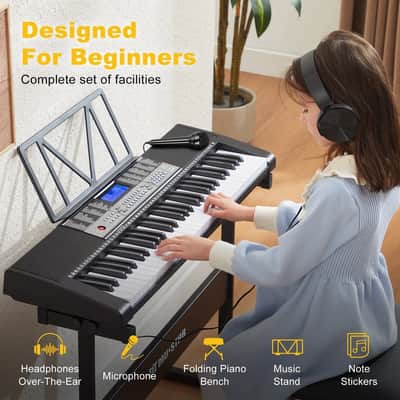 MUSTAR Black 61Key Lighted Up Electric Piano Keyboard Bench,Headphone,Microphone image 6