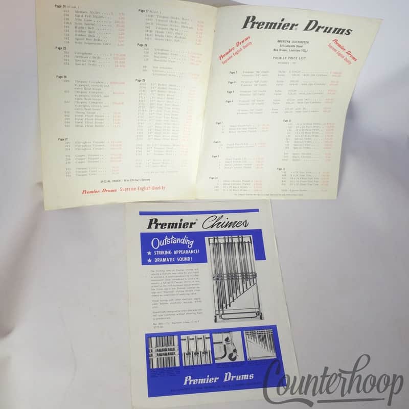Premier Drums Price List Nov1 1967 Lafayette St New Orleans,LA+Chimes/Royal Scot image 1