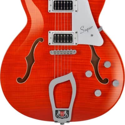Mint Hagstrom SUVIK-MDE Super Viking Semi-Hollow Body Electric Guitar, Mandarin Flame image 5