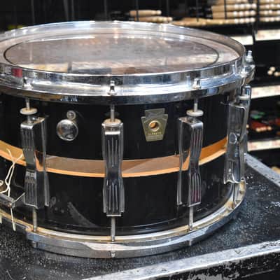 Vintage 80's Ludwig Slotted Coliseum 8" x 14" 12 Lug Snare Drum in Black Cortex image 1