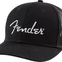 912-2421-100 Fender Guitar Silver Thread Snapback Trucker Hat Black One Size Fits Most