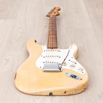 1956 Fender Stratocaster Vintage Guitar One-Piece Ash, Blonde w/ V Neck & Tweed Case image 11