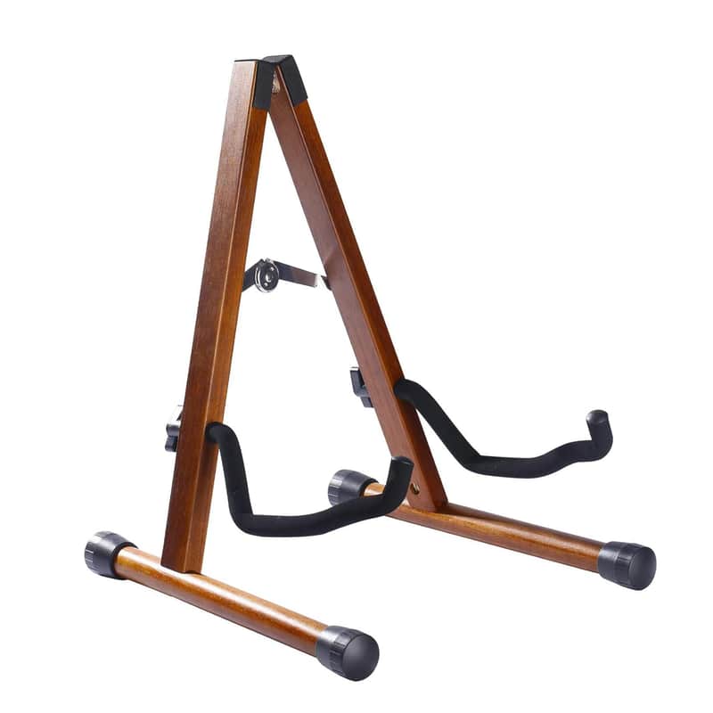 Brand New  Guitar Stand, A Frame Folding Guitar Holder Adjustable Display Stand, Safe Non-Slip Portable Universal Stringed Instrument Stand with Bass, Banjo, Cello, Ukulele (A Type- Brown) image 1