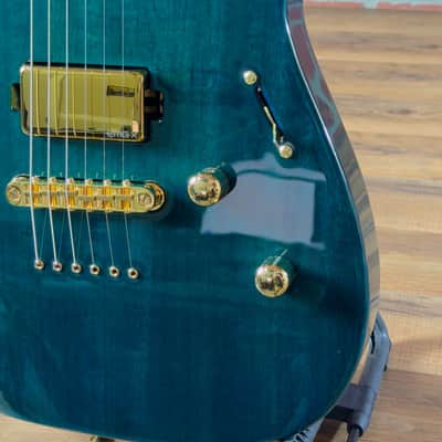ESP USA M-II DX NT Mahogany Gold Hardware Electric Guitar - See Thru Aqua - Gold EMG 81X (Bridge) & 85X (Neck) Pickups image 3