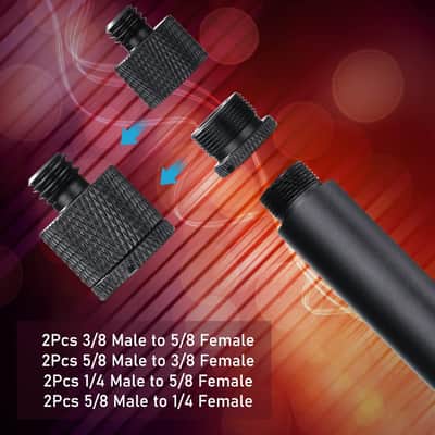 8 Pieces Mic Stand Adapter 5/8 Female to 3/8 Male and 3/8 Female to 5/8 Male, 5/8 Female to 1/4 Male and 1/4 Female to 5/8 Male Screw Thread Adapter Mic Thread Adapter Set for Microphone (Black) image 4