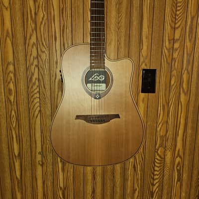 Lag Tramontane T170DCE Cedar Satin Dreadnought Cutaway image 1