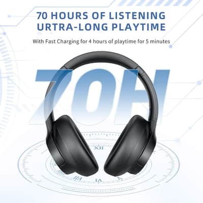 Active Noise Cancelling Headphones, Wireless Headphones Over Ear Bluetooth Headphones with Microphone, Transparency Mode, 70H Playtime, Hi-Res Audio, Deep Bass, Bluetooth 5.3, Lightweight Design,Black image 5