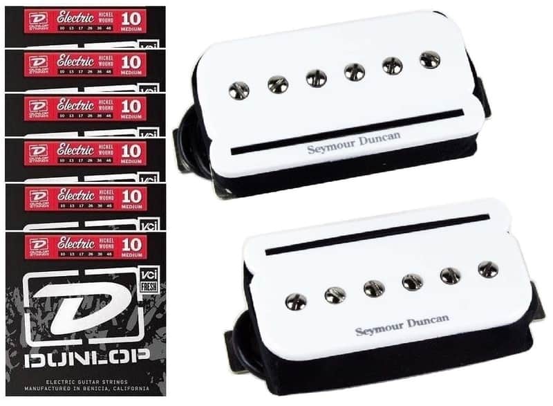 Seymour Duncan P-Rails SHPR-1s White Pickups Set P 90 Sound in Humbucker Size (6 DUNLOP STRING SETS) image 1