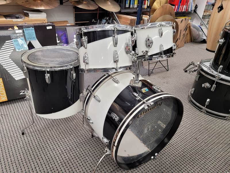 Ludwig Vistalite Big Beat 4 Piece Shell Pack 12/13/16/22 1970s - Black / White image 1