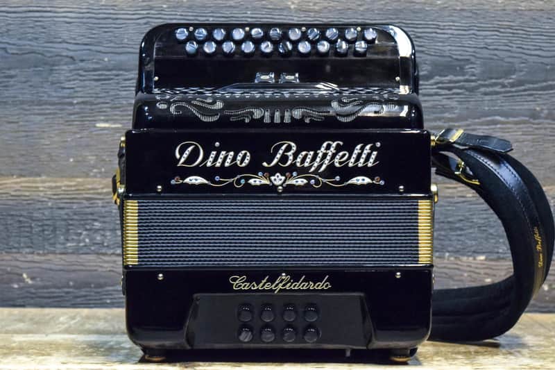 Dino Baffetti Super I 2-Row 8-Bass 21-Treble Button D/C# Black Diatonic Accordion w/Bag image 1