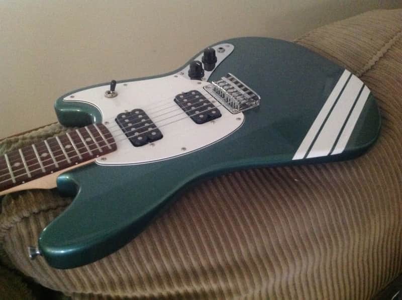 Mustang Partscaster w/ Olympic White Stripes in Dark Metallic Green image 1
