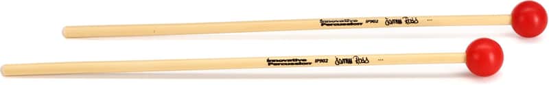 Innovative Percussion IP902 James Ross Medium Soft Xylophone/Glockenspiel Mallets - 1-1/8-inch Red - Rattan (5-pack) Bundle image 1