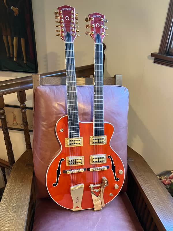 Gretsch 6120 Double Neck Electric Guitar — Orange, Gold Hardware image 1