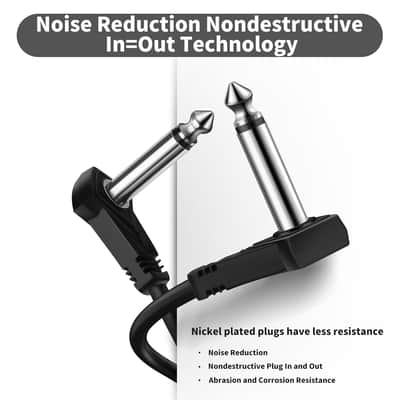 18inch Guitar Patch Cables 45 cm Black Pedal Effect Cord 1/4 TS Low Profile Right Angle for Guitar Pedals image 3