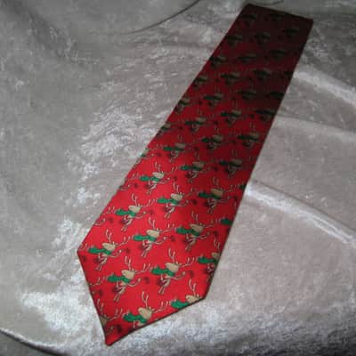Holiday Traditions Christmas Reindeer Guitar Playing Design Necktie Top Quality Red image 1