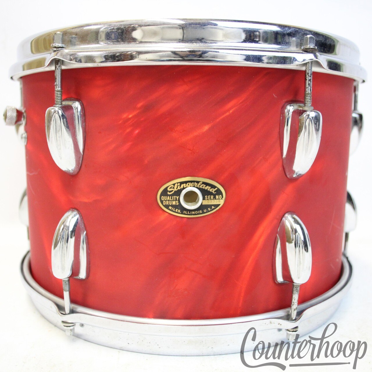 Slingerland 12x8" Red Satin Flame Pearl Tom Drum Vintage 60s Sound King Diamond — main photograph