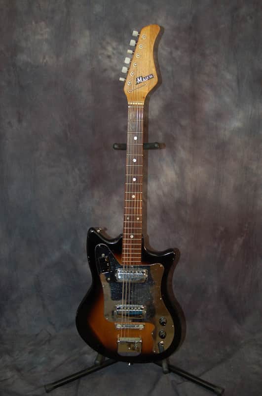 Maier by Guyatone Two Pickup Mirror'd Pickguard Solid Body Original Case 1960's Sunburst image 1
