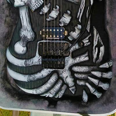 Hand carved Hembry Skull and Bones guitar for George Lynch mom, ESP, J Frog fans image 6