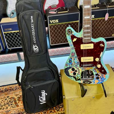Vintage Guitars V65 30 Anniversary Custom Art Paint “ Surf & Calaveritas” 1 of 1 LTD 2026 - Sea Foam Green image 2
