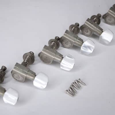 Vintage Schaller Tuners 6 In-line - Pearl Buttons - Nickel Plated w/ Screws image 1