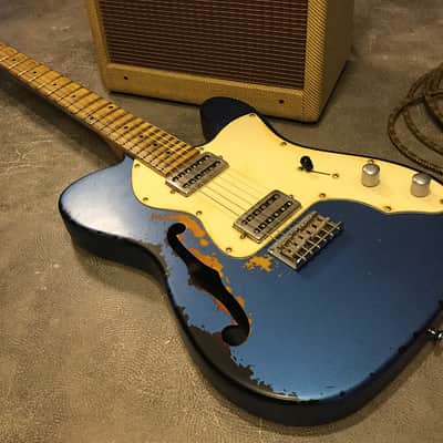 USA Relic Thinline Tele Style Electric Guitar Metallic Blue Nitro by Nate's Relic Guitars image 7
