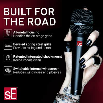 sE Electronics V7 Dynamic Microphone for Singing, Speech & Studio Recording - XLR Handheld Professional Microphone with Supercardioid Aluminum Voice Coil for Huge Gain Before Feedback - Brushed Nickel image 3