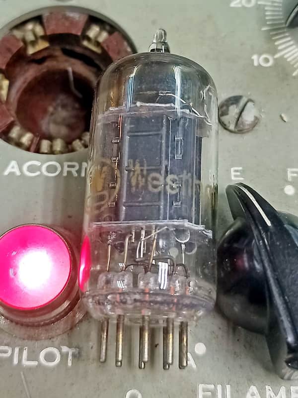 50s Westinghouse black plate slanted square getter 7025 ECC83 12AX7 electron tube image 1