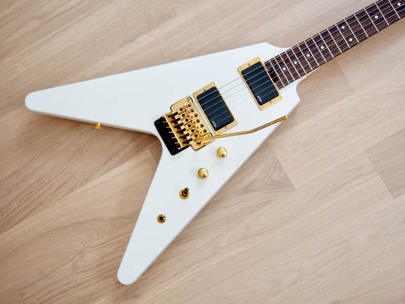 Fernandes BSV-155 Flying V Electric Guitar White w/ EMG 81 Pickups
