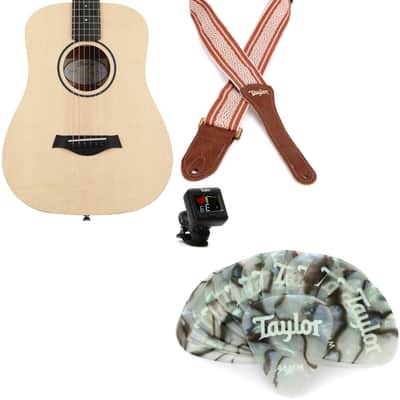 Taylor Baby Taylor BT1 Walnut Acoustic Guitar - Natural Sitka Spruce  Bundle with Taylor Jacquard Cotton 2" Guitar Strap - White/Brown... (4 Items) image 1