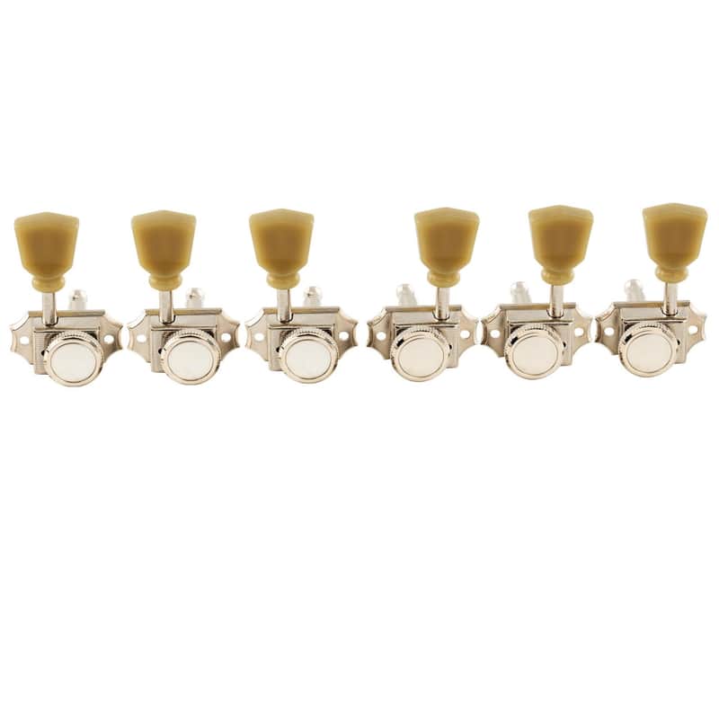 Vintage Style 3L3R Guitar Locking Tuners String Tuning Pegs Keys Machine Heads Set for Les Paul Style Electric or Acoustic Guitar, Nickel with Green Keystone Button image 1