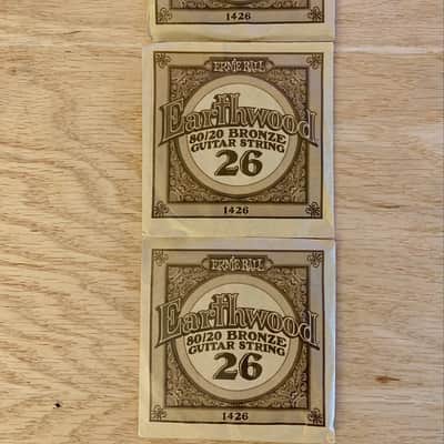 Three Single .026 Gauge Acoustic Guitar Strings (Ernie Ball - Bronze) Opened, Not Played image 1