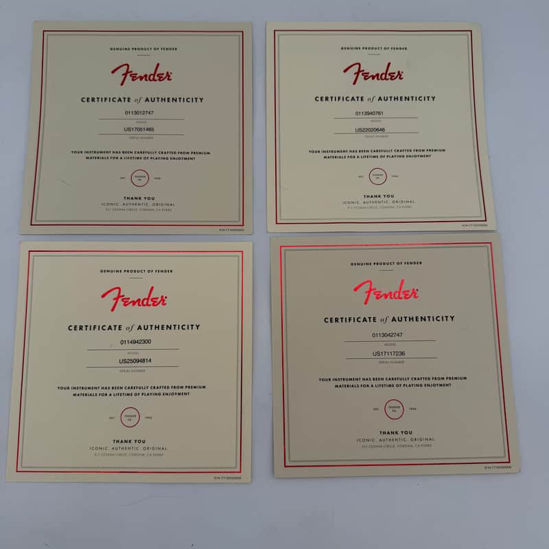 Fender Certificates of Authenticity coa Set of Four coa701 image 1
