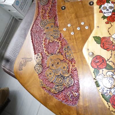 custom unique stock, Firebird R slab guitar,"Skulls&Roses",,handpainted+carved,collector item trades image 5