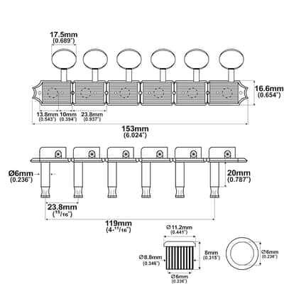 Left-Handed 6-in-line 18:1 Ratio Semi Closed Machine Heads Tuners with Oval Button Split Shaft for Electric Guitar, Nickel image 2