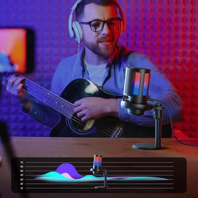 USB Mic for Podcasts Videos & Streaming - Condenser Mic with Quick Mute & Pop Filter - RGB Microphone Gift for Gamer boys - Compatible with PS4/5 & Computer & Laptop image 4