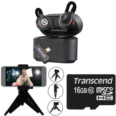 Hollyland LARK M2S DUO 2-Person Wireless Microphone System with USB-C Connector for Mobile Devices - Plug & Play (2.4 GHz, Space Gray) + Vivitar compact Selfie Video Tripod + 16GB Transcend MicroSD Memory Card with Adapter image 1