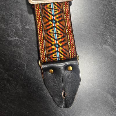 Vintage Original ACE 1960s Jacquard-Woven Pattern Leather Guitar Strap image 6